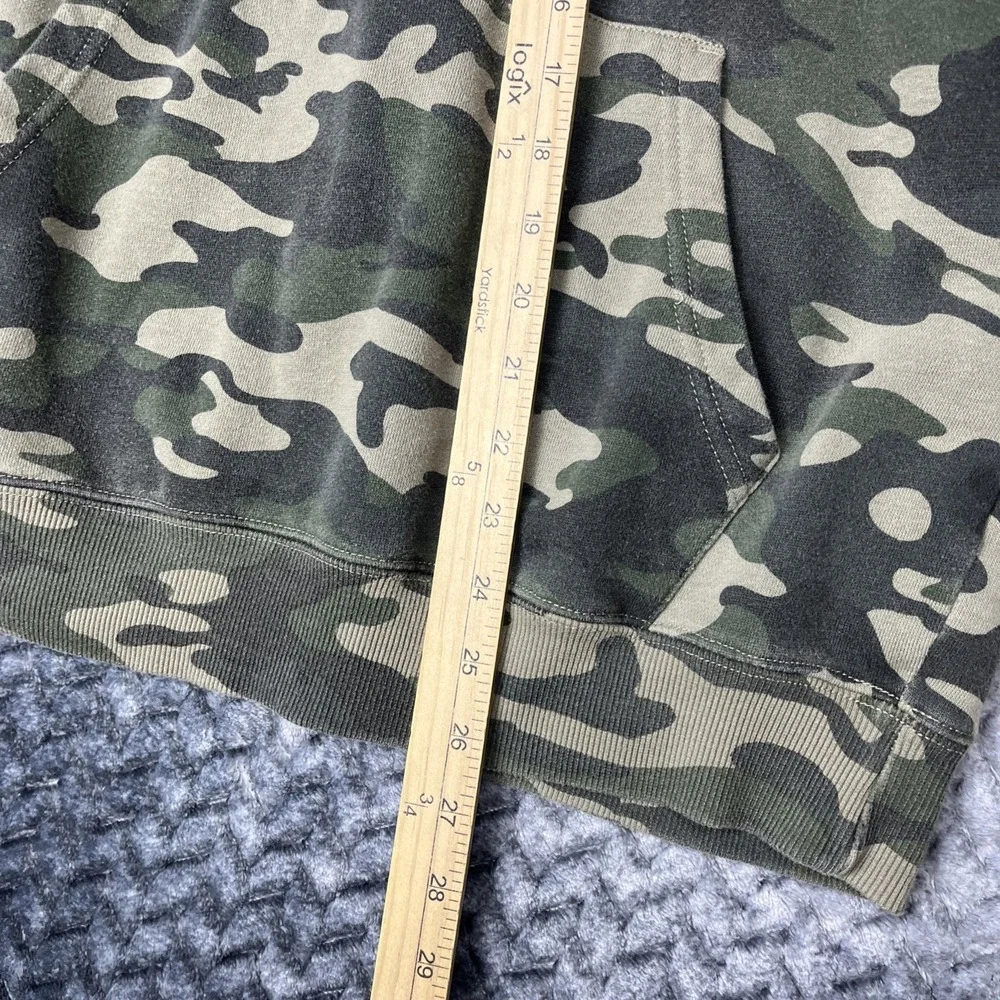 True Religion Hoodie Mens M Green Camo Pullover Patch Logo Drawstring